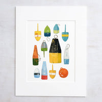 Thumbnail for Lobster Buoys Watercolor Painting, Colorful Nautical Print, 8 x 10