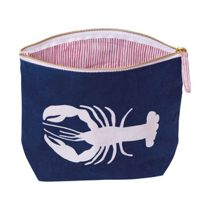 Lobster Navy Large Relaxed Pouch, Cotton Canvas, Eco-friendly Pouch, 11 x 8