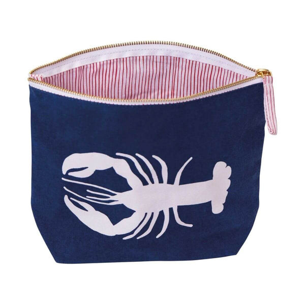 Lobster Navy Large Relaxed Pouch, Cotton Canvas, Eco-friendly Pouch, 11 x 8