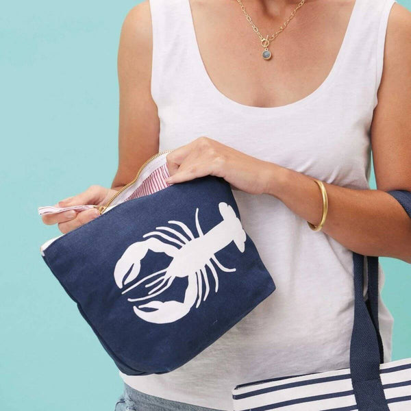 Lobster Navy Large Relaxed Pouch, Cotton Canvas, Eco-friendly Pouch, 11 x 8