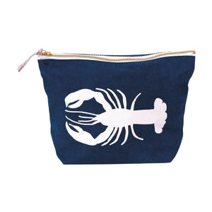 Lobster Navy Large Relaxed Pouch, Cotton Canvas, Eco-friendly Pouch, 11 x 8