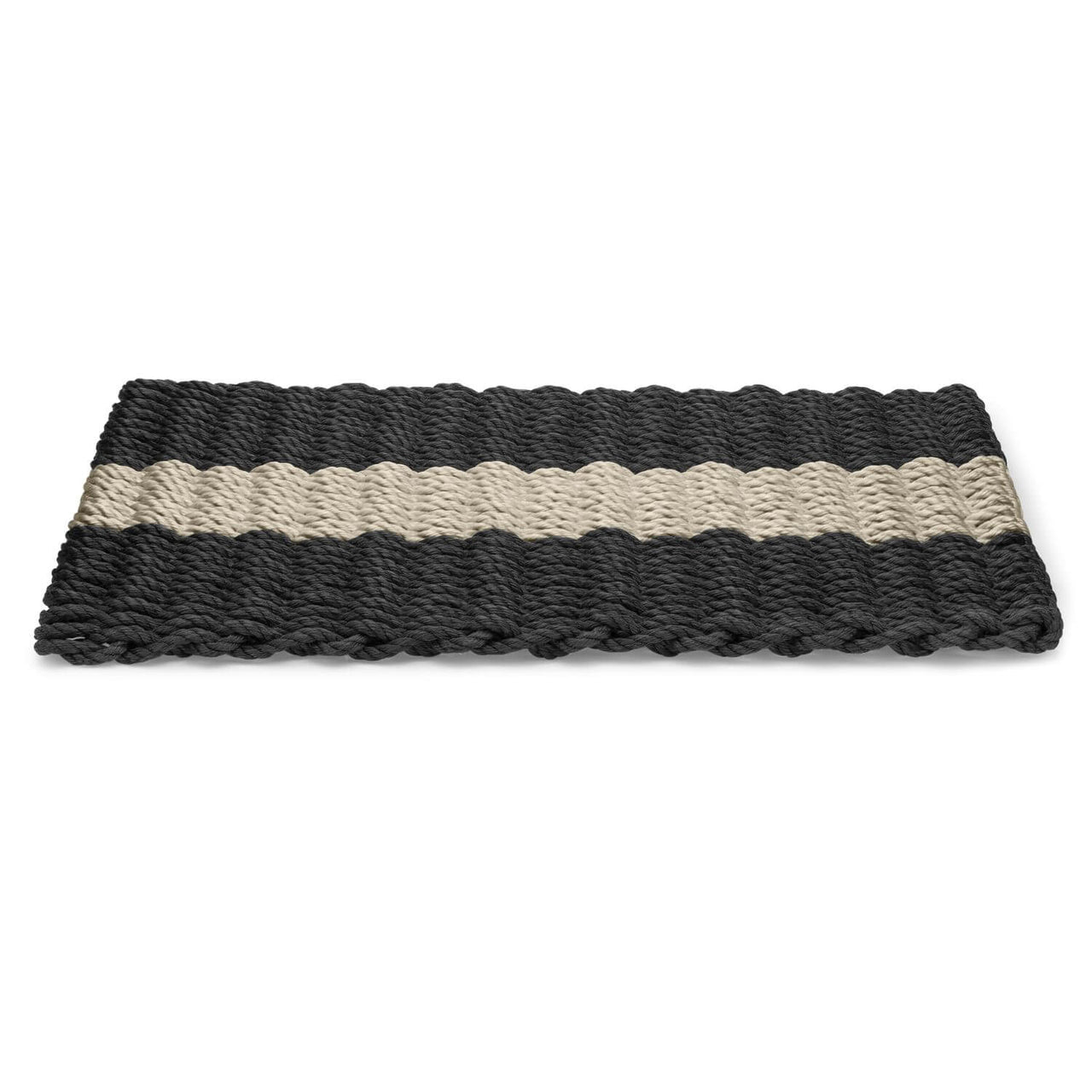 Lobster Rope Doormats, Outdoor Door Mats, Wicked Good Door Mats Made in Maine, Black with Dark Tan Stripe