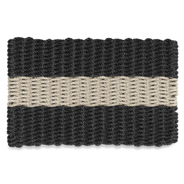 Lobster Rope Doormats, Outdoor Door Mats, Wicked Good Door Mats Made in Maine, Black with Dark Tan Stripe