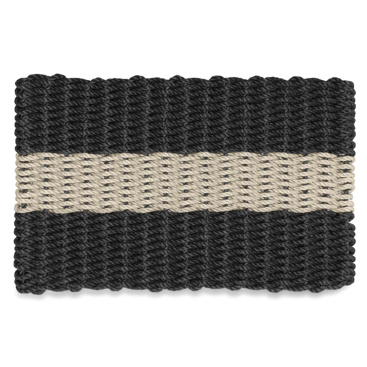 Lobster Rope Doormats, Outdoor Door Mats, Wicked Good Door Mats Made in Maine, Black with Dark Tan Stripe