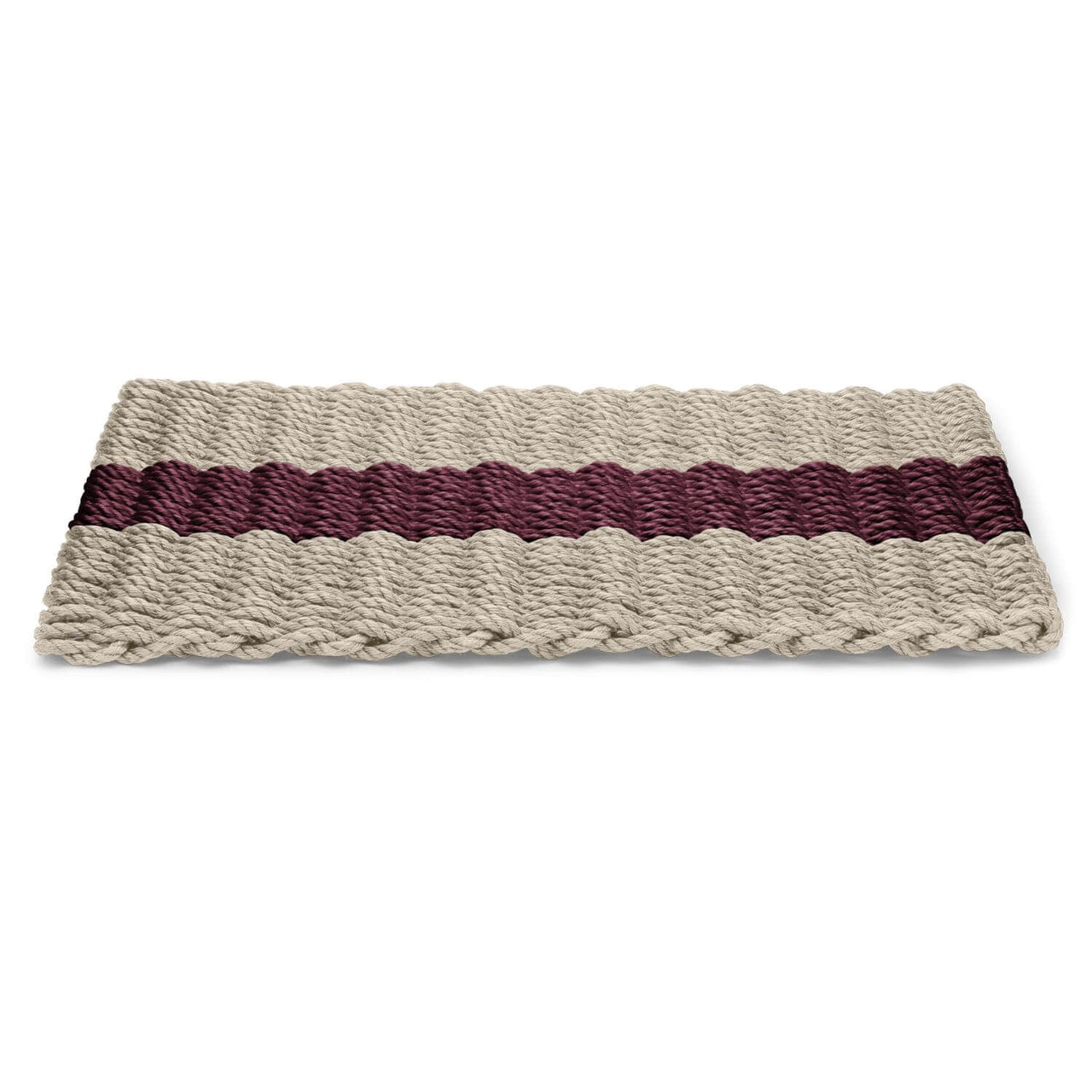 Lobster Rope Doormats, Outdoor Door Mats, Wicked Good Door Mats Made in Maine, Dark Tan with Cranberry Stripe