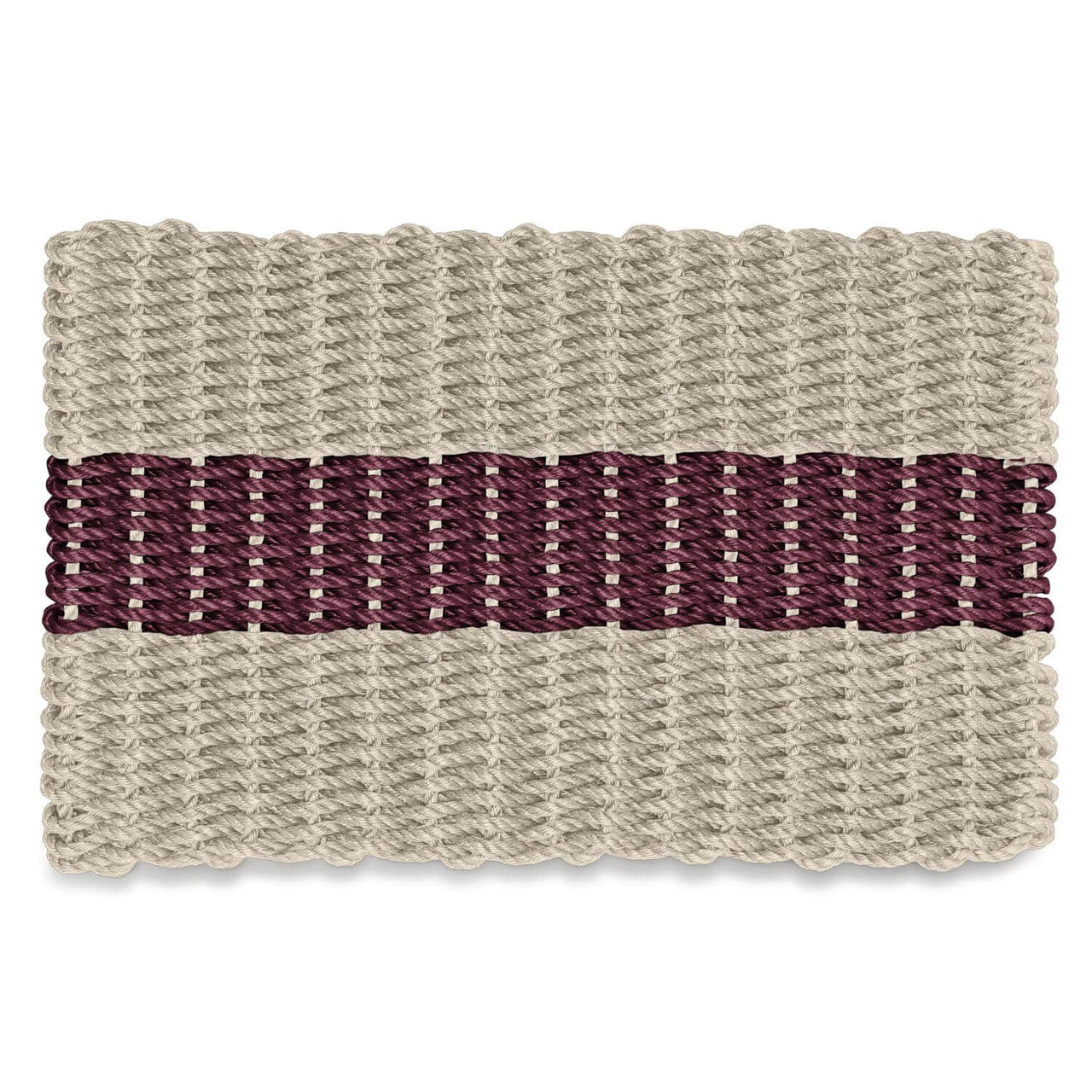 Lobster Rope Doormats, Outdoor Door Mats, Wicked Good Door Mats Made in Maine, Dark Tan with Cranberry Stripe