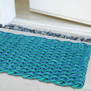Lobster Rope Doormats, Outdoor Door Mats, Wicked Good Door Mats Made in Maine, Light Blue and Teal