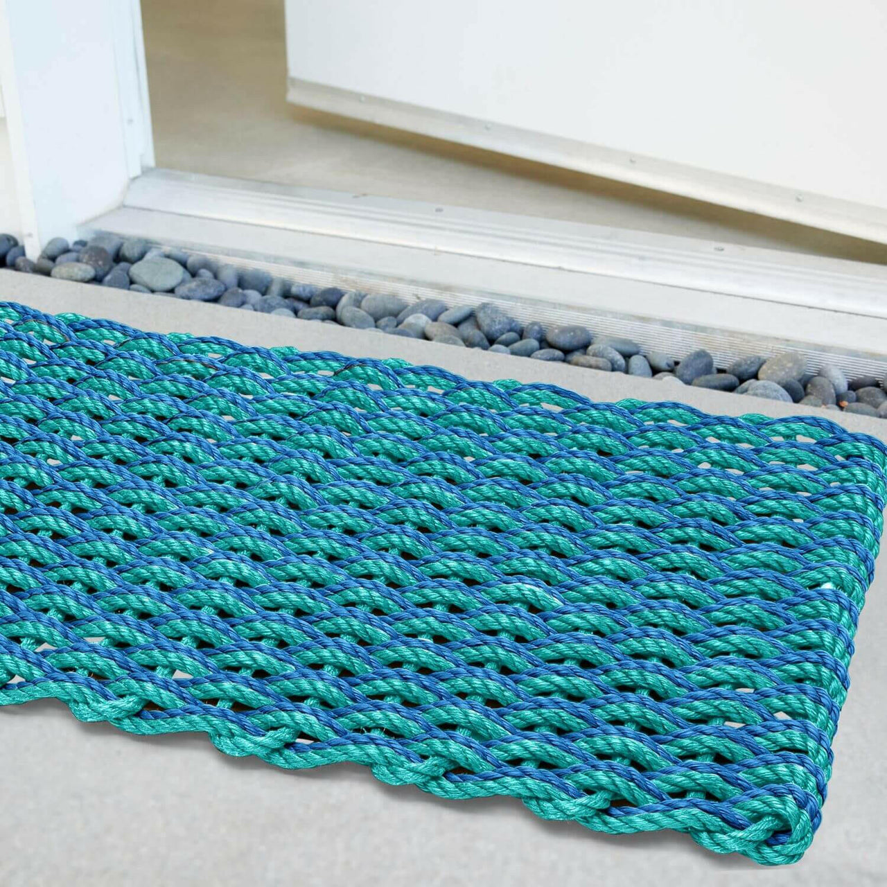 Lobster Rope Doormats, Outdoor Door Mats, Wicked Good Door Mats Made in Maine, Light Blue and Teal