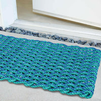 Thumbnail for Lobster Rope Doormats, Outdoor Door Mats, Wicked Good Door Mats Made in Maine, Light Blue and Teal