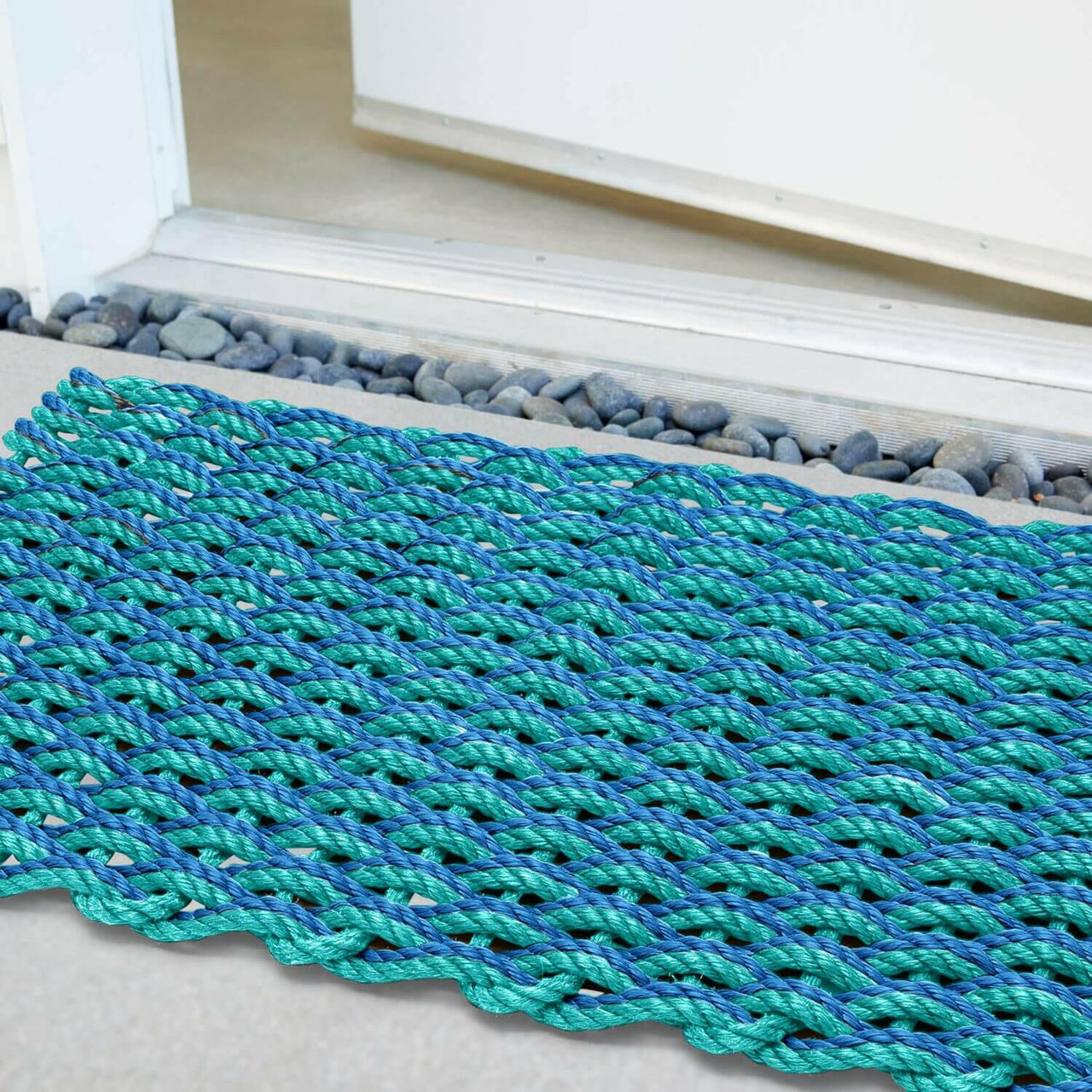 Lobster Rope Doormats, Outdoor Door Mats, Wicked Good Door Mats Made in Maine, Light Blue and Teal