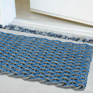 Lobster Rope Doormats, Outdoor Door Mats, Wicked Good Door Mats Made in Maine, Silver and Light Blue