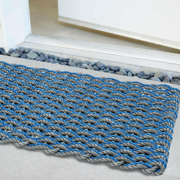 Lobster Rope Doormats, Outdoor Door Mats, Wicked Good Door Mats Made in Maine, Silver and Light Blue