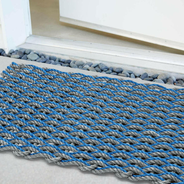 Lobster Rope Doormats, Outdoor Door Mats, Wicked Good Door Mats Made in Maine, Silver and Light Blue