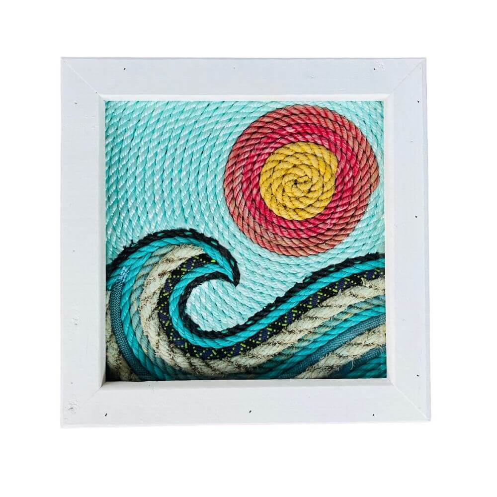 Lobster Rope Wave Art, 12 x 12, Whitewashed Rustic Frame