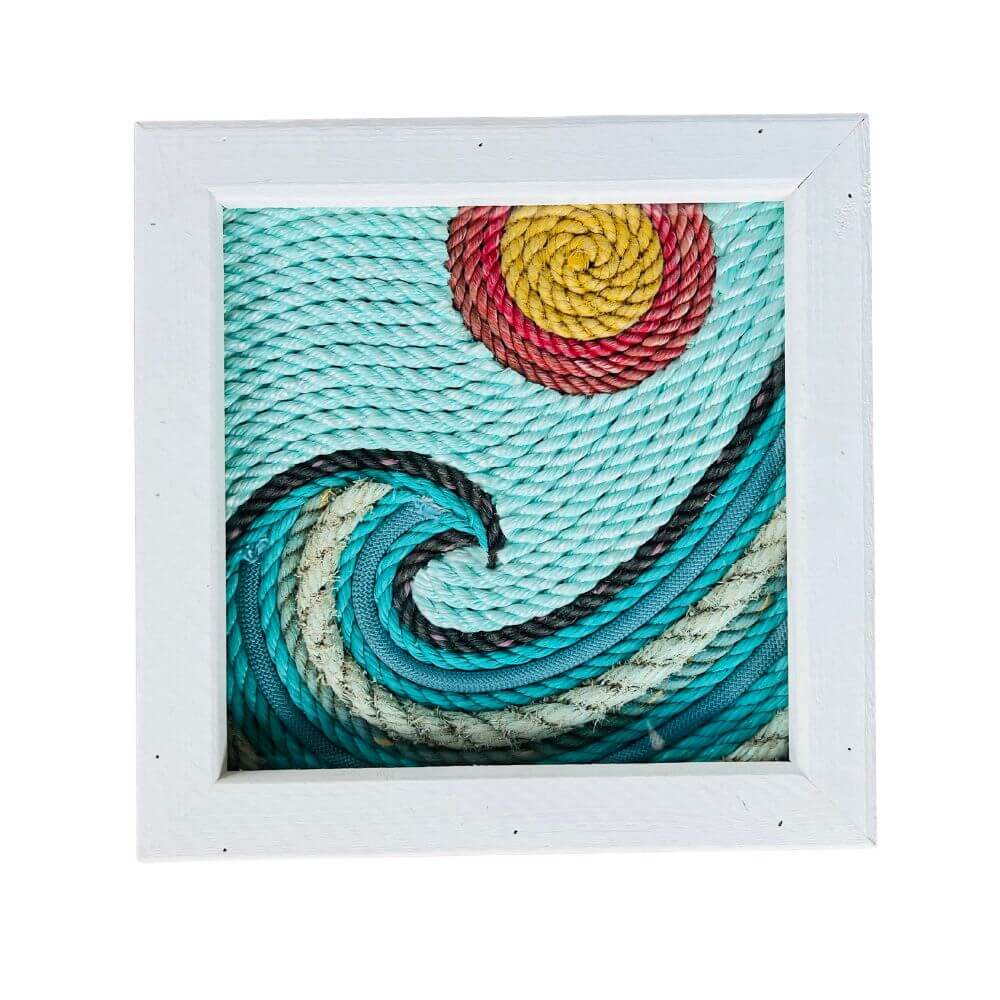 Lobster Rope Wave Art, 12 x 12, Whitewashed Rustic Frame