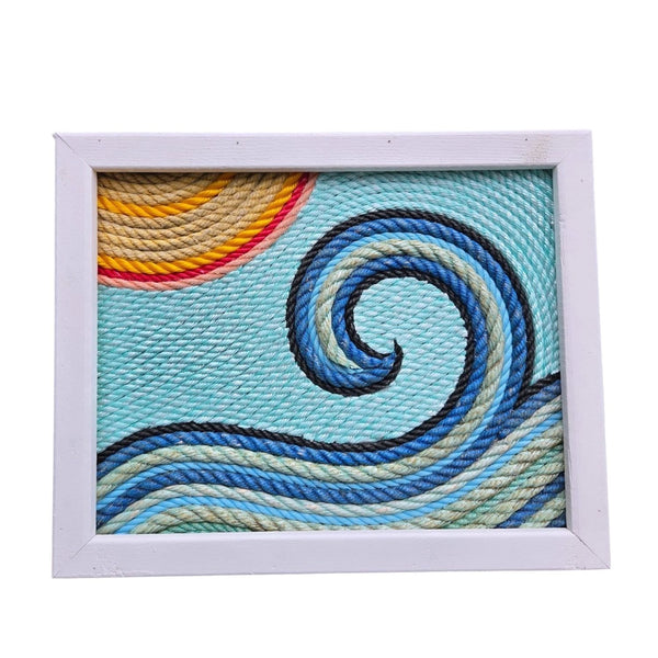 Handmade Lobster Rope Wave Wall Art, 16 x 20 Coastal Home Decor with Whitewashed Rustic Frame, One-of-a-Kind Recycled Rope Artwork