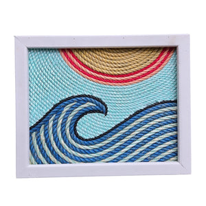 Framed Lobster Rope Wave Art, 16 x 20 Nautical Wall Decor with Recycled Lobster Rope and Whitewashed Rustic Frame