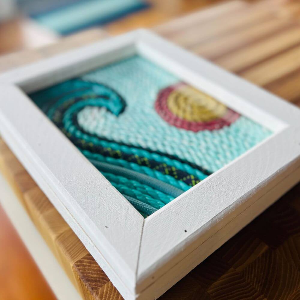 Lobster Rope Wave Art, 8 x 12, Whitewashed Rustic Frame