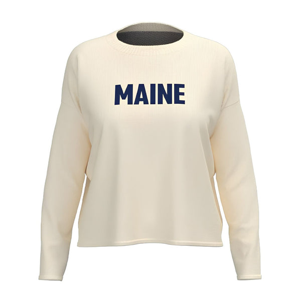Boxy Maine Flag Sweater In Natural With Navy Maine Front Print, Maine Coastal Gifts, Maine Print Sweaters