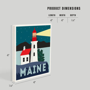 Maine Lighthouse Vector Style Ceramic Coaster, Ceramic + Cork Backed Coastal Coaster, 4" x 4" New England Trading Co