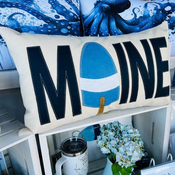 Maine Pillow with Buoy, 14 x 21, Handstitched, Heavyweight Cotton Canvas