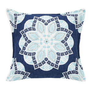 Coastal Floral Cotton Pillow, Indigo & Surf Coastal Accent (20 × 20), Decorative Coastal Pillow