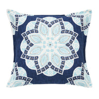 Thumbnail for Coastal Floral Cotton Pillow, Indigo & Surf Coastal Accent (20 × 20), Decorative Coastal Pillow