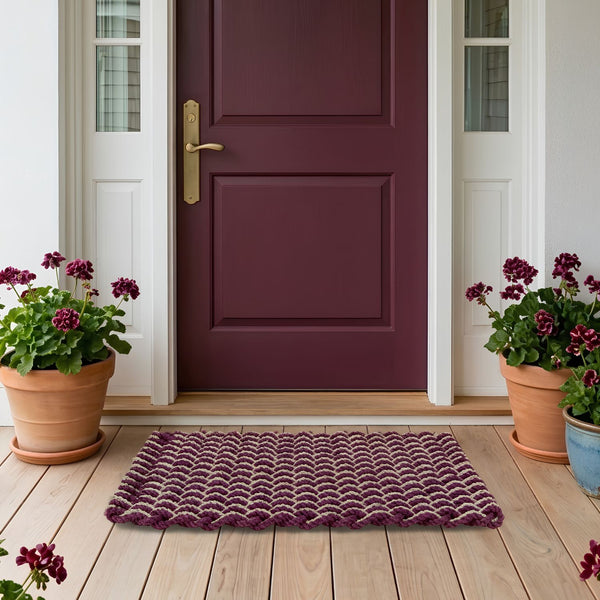 Merlot & Sand Double Weave Lobster Rope™ Doormat, Wicked Good Doormats®, All-Weather Outdoor Door Mats, Made in Maine