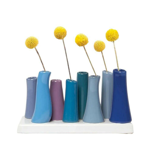 Modern 8 Tube Bud Vase, Pooley Vase Cobalt