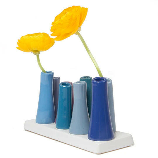 Modern 8 Tube Bud Vase, Pooley Vase Cobalt