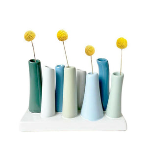 Modern 8 Tube Bud Vase, Pooley Vase Hunter Grey