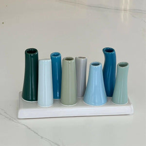 Modern 8 Tube Bud Vase, Pooley Vase Hunter Grey