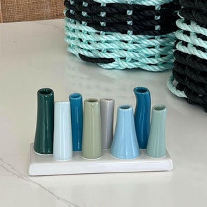 Modern 8 Tube Bud Vase, Pooley Vase Hunter Grey