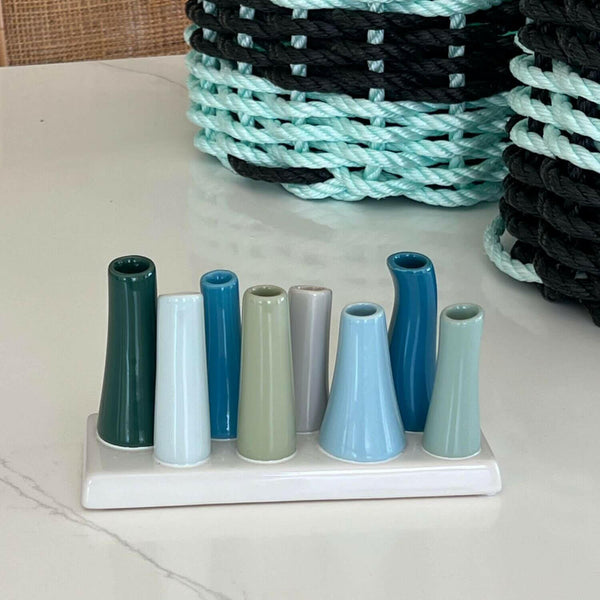 Modern 8 Tube Bud Vase, Pooley Vase Hunter Grey