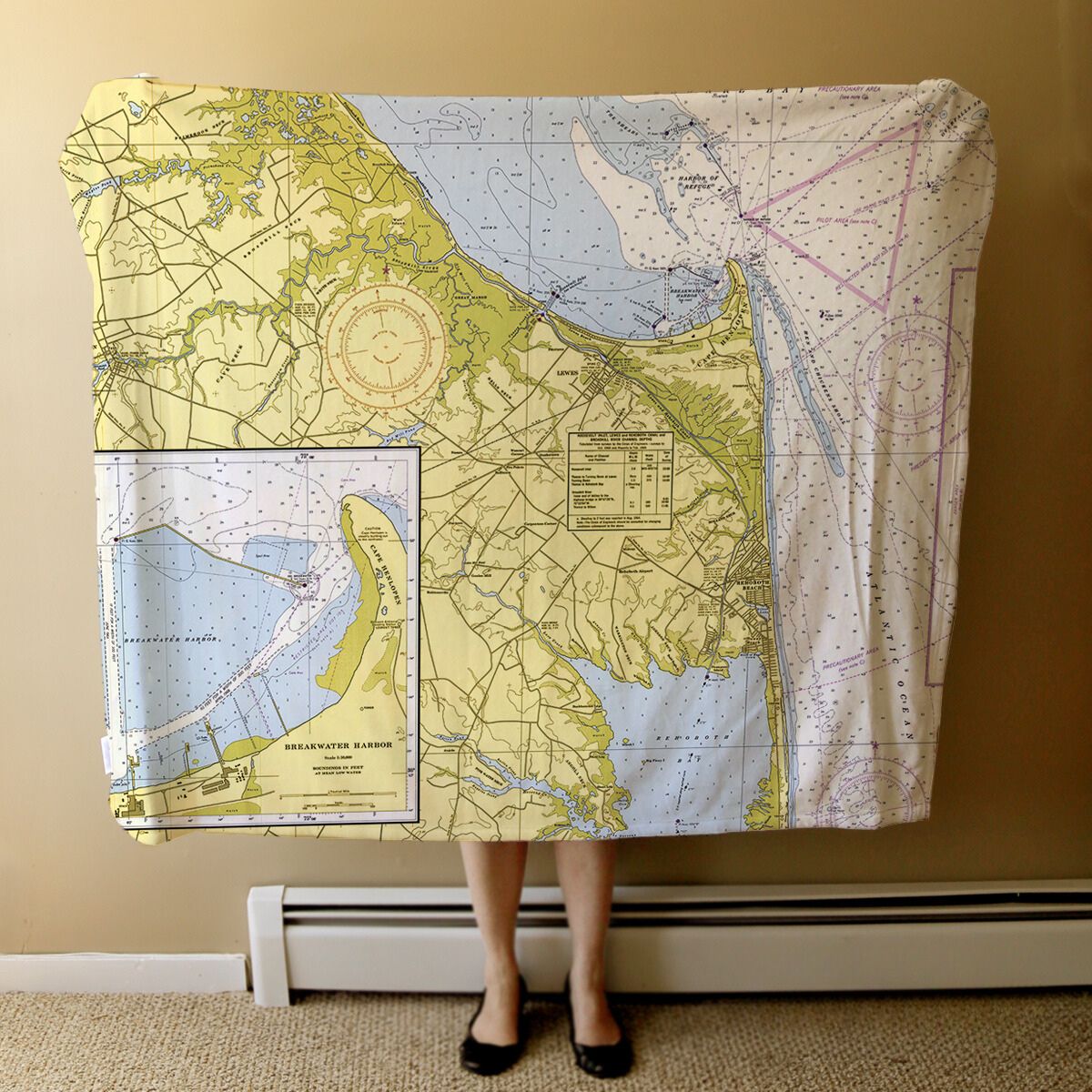 Nautical Chart Blankets, Locations in Delaware, Cape Henlopen to Indian River