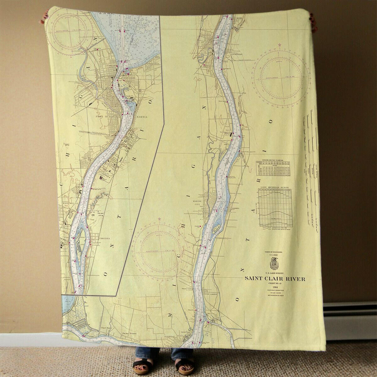 Nautical Chart Blanket, Locations in Michigan