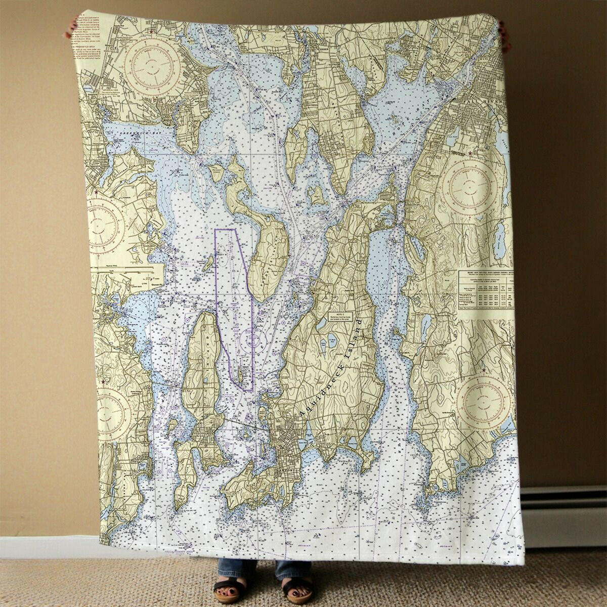 Rhode Island Nautical Map Blanket Coastal Home Decor New
