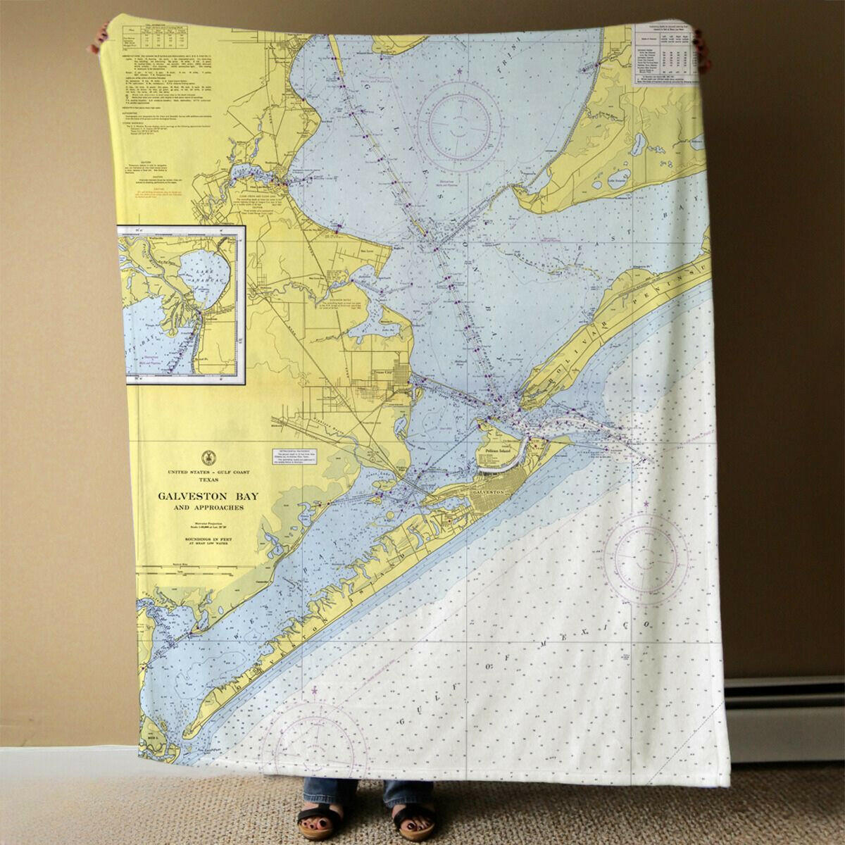 Nautical Chart Blankets, Texas Coastal Maps New England Trading Co