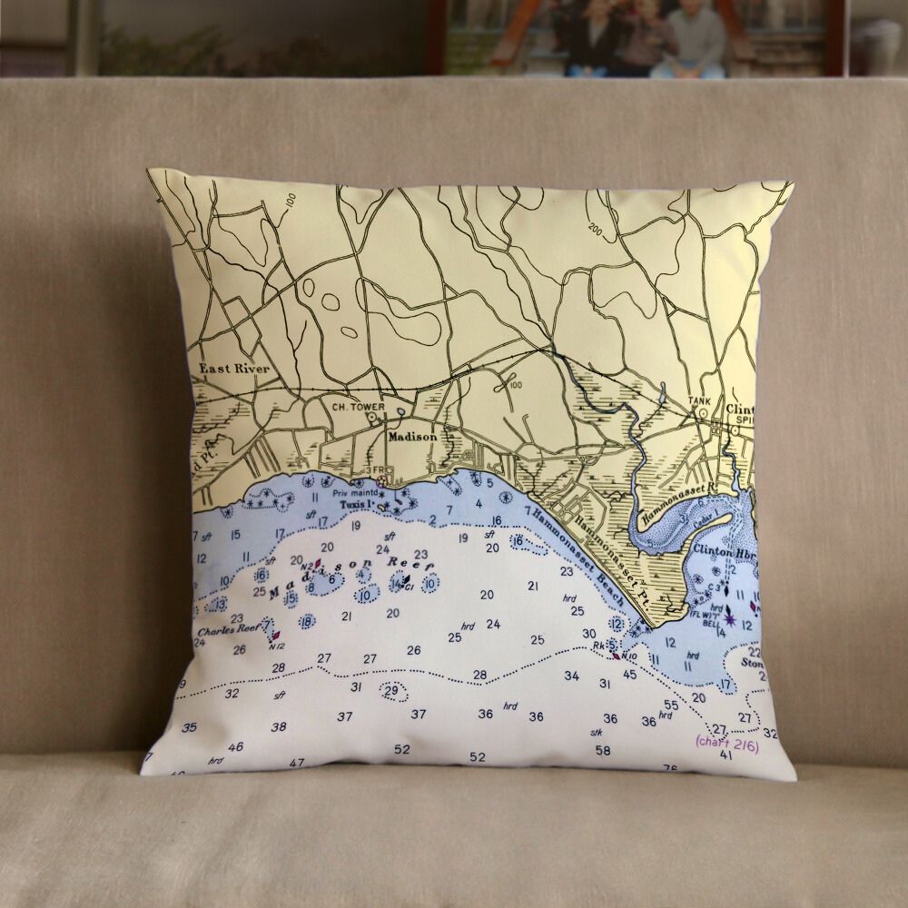 Nautical Chart Pillow, Locations in Connecticut