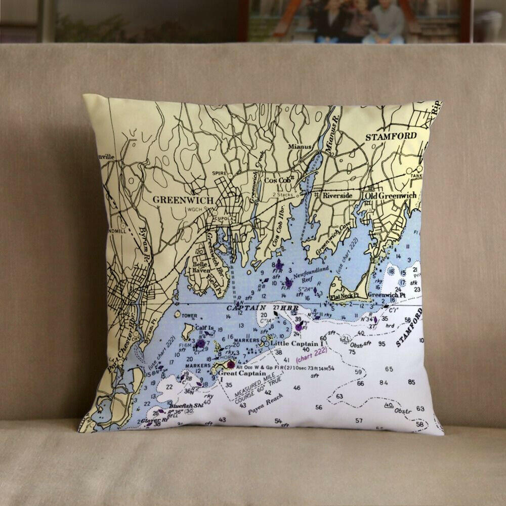Nautical Chart Pillow, Locations in Connecticut