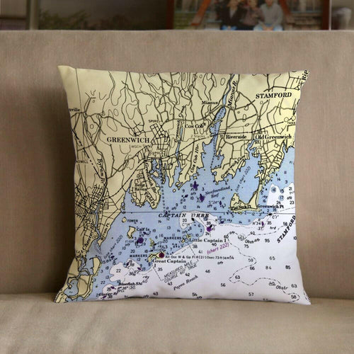 Nautical Chart Pillow, Locations in Connecticut