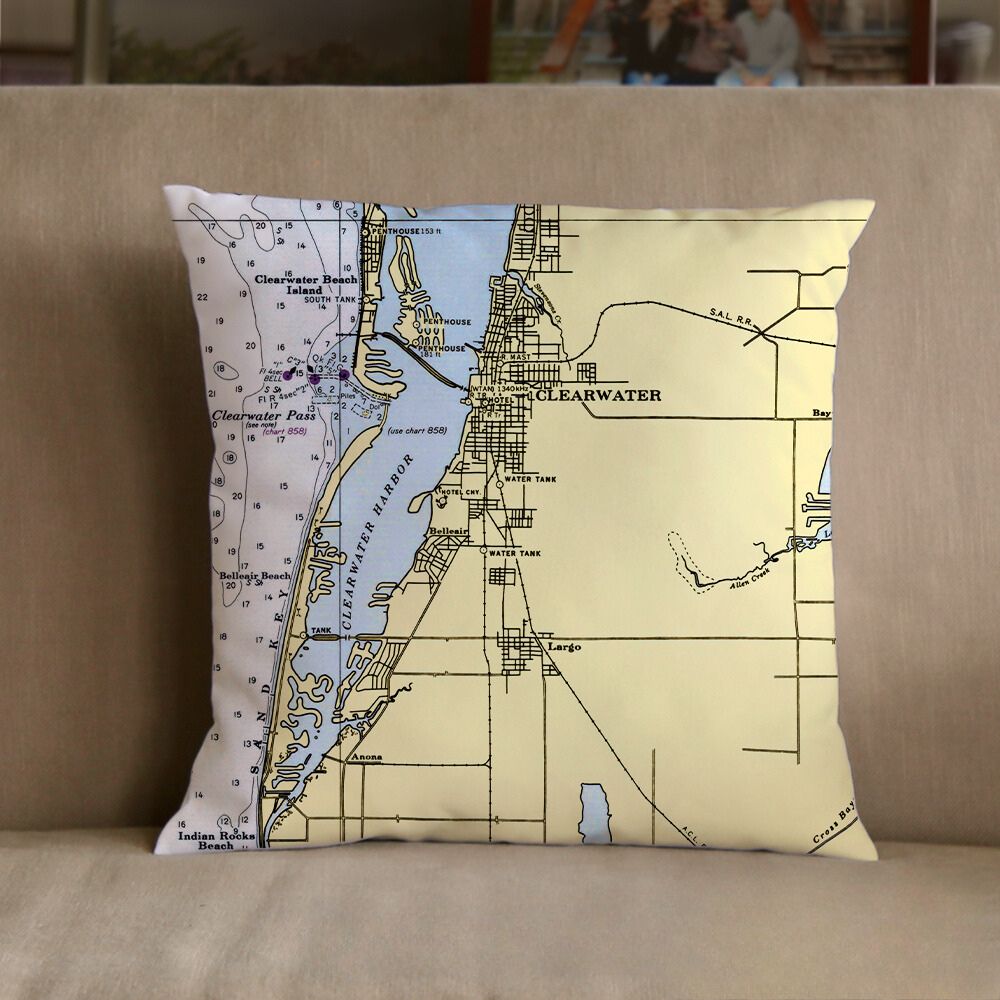 Nautical Chart Pillow, Locations in Florida