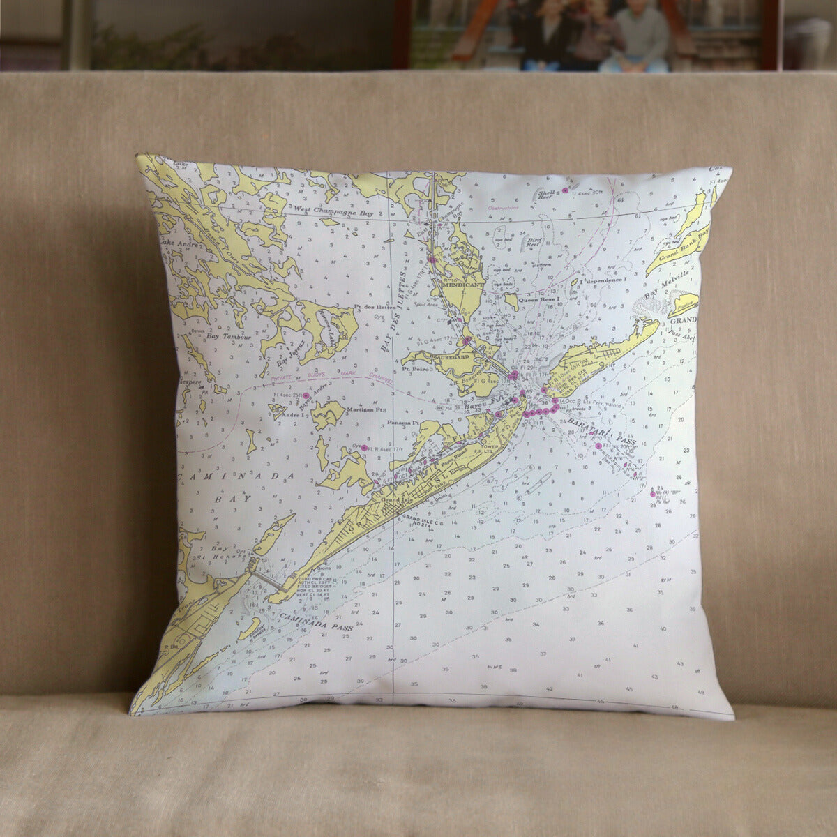 Nautical Chart Pillows, Louisiana Coastal Maps