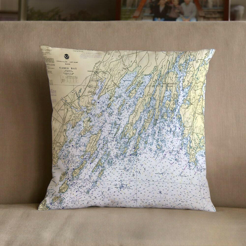Nautical Chart Pillow, Locations in Maine