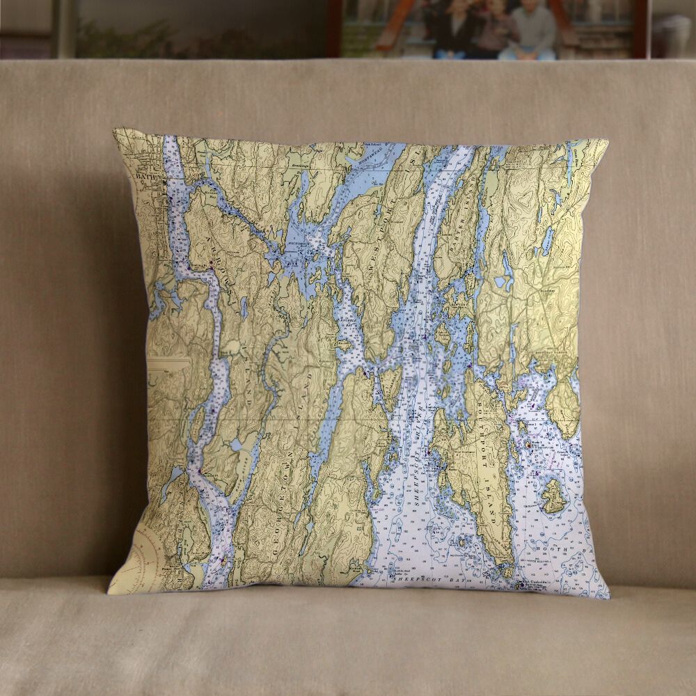 Nautical Chart Pillow, Locations in Maine