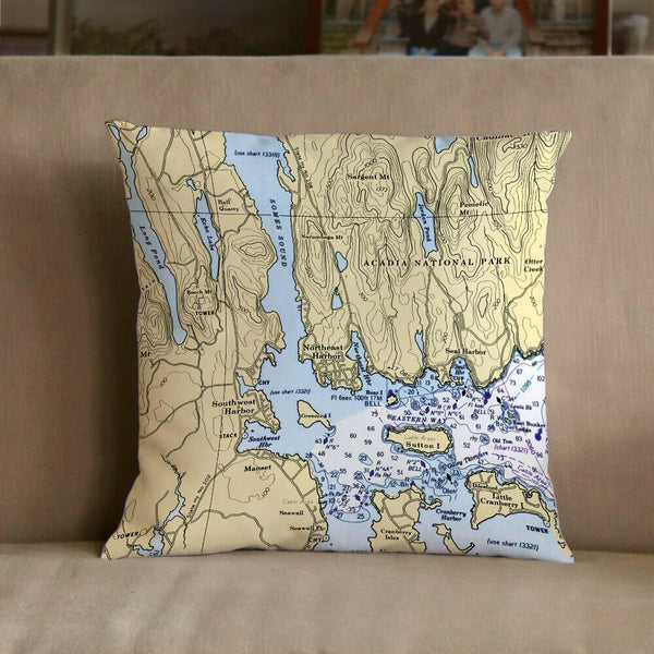 Nautical Chart Pillow, Locations in Maine