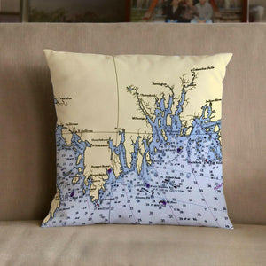 Nautical Chart Pillow, Locations in Maine