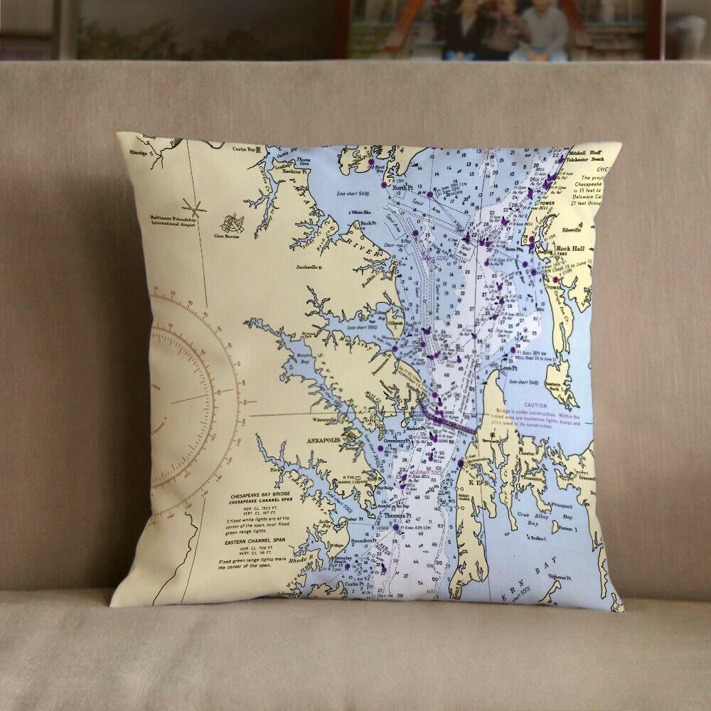 Nautical Chart Pillow, Locations in Maryland