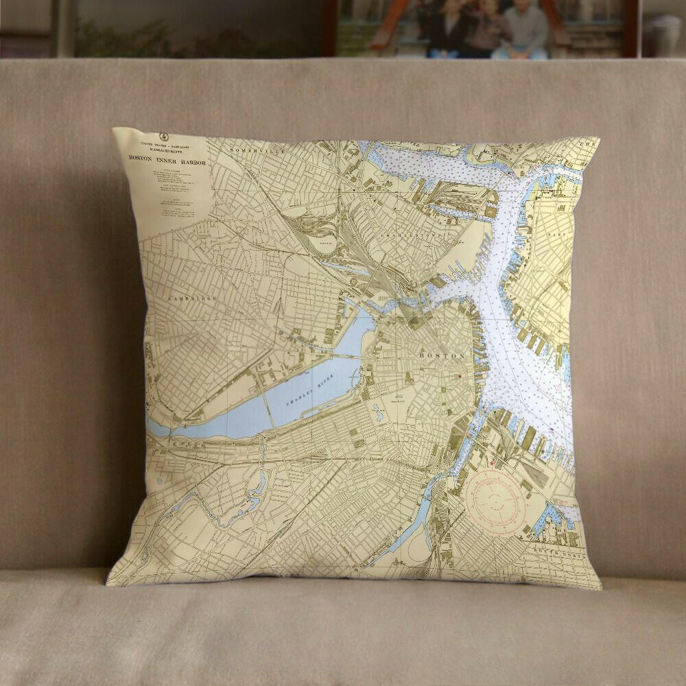Nautical Chart Pillow, Locations in Massachusetts