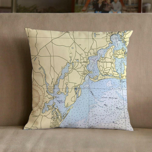 Nautical Chart Pillow, Locations in Massachusetts